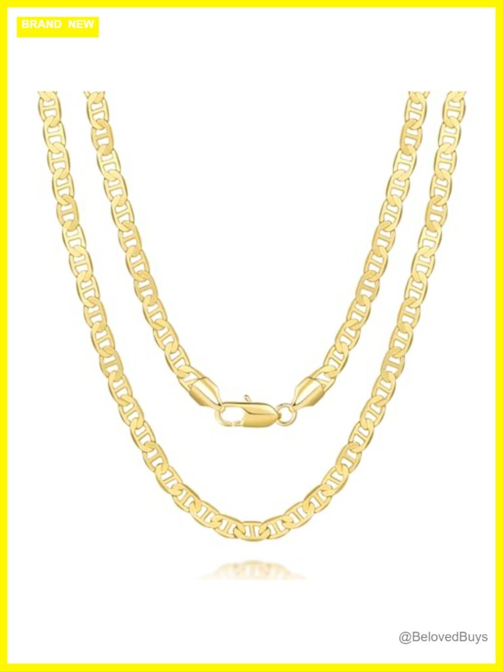 14K Gold Plated Mariner Link Chain Necklace 6mm Non Tarnish